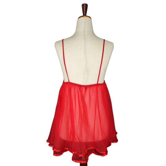 Vintage Seductive Wear Babydoll Red Sheer Half Slip Lengiere - Medium - Picture 4 of 7
